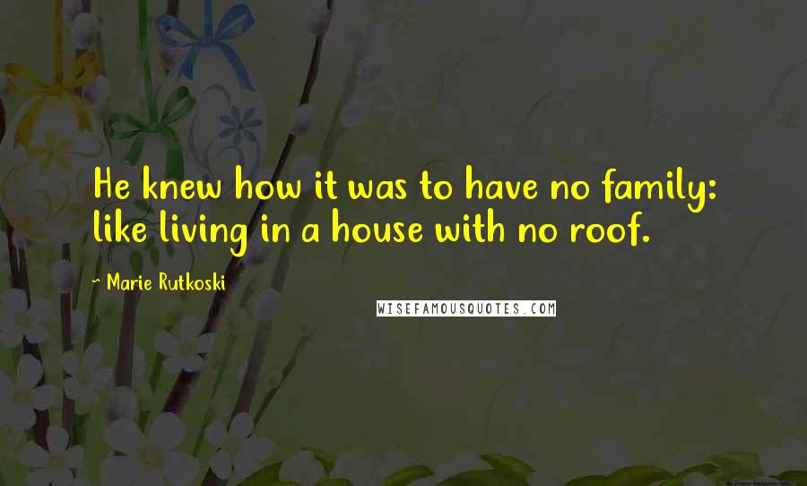Marie Rutkoski Quotes: He knew how it was to have no family: like living in a house with no roof.