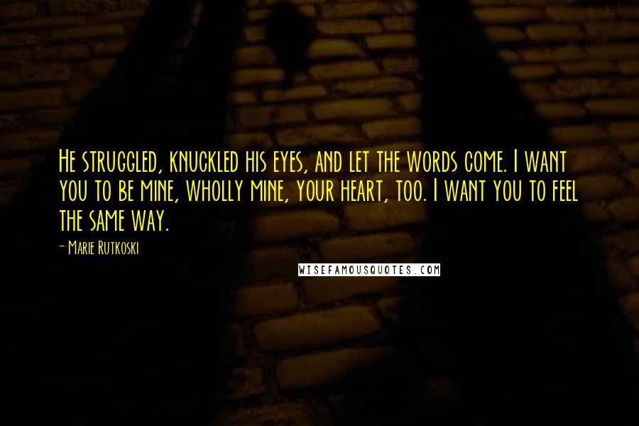 Marie Rutkoski Quotes: He struggled, knuckled his eyes, and let the words come. I want you to be mine, wholly mine, your heart, too. I want you to feel the same way.