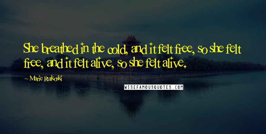 Marie Rutkoski Quotes: She breathed in the cold, and it felt free, so she felt free, and it felt alive, so she felt alive.