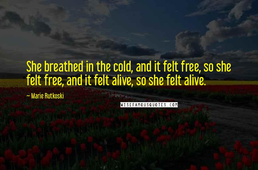 Marie Rutkoski Quotes: She breathed in the cold, and it felt free, so she felt free, and it felt alive, so she felt alive.