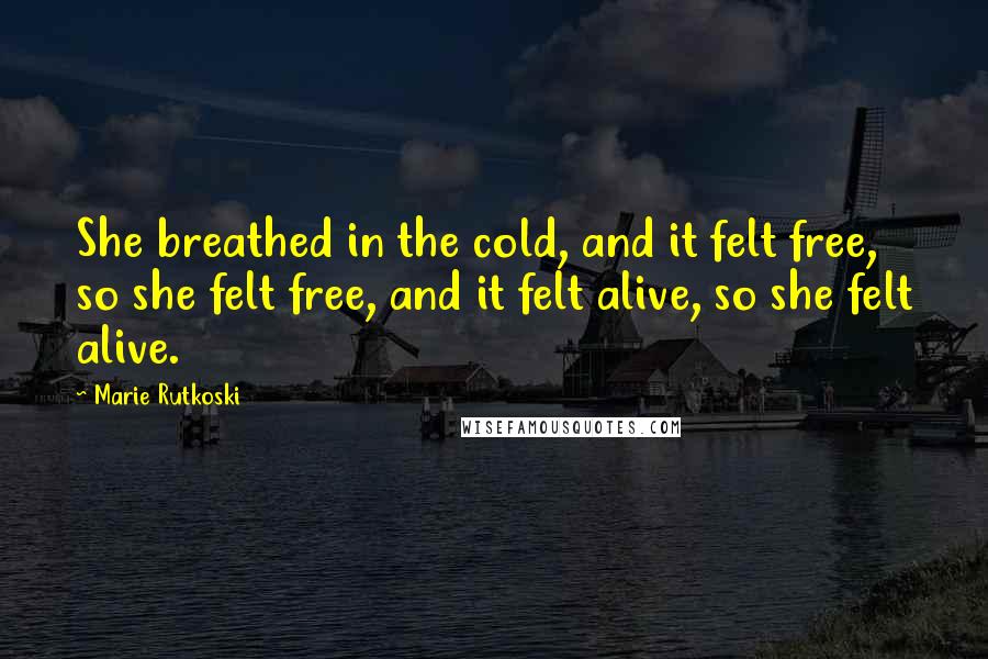 Marie Rutkoski Quotes: She breathed in the cold, and it felt free, so she felt free, and it felt alive, so she felt alive.