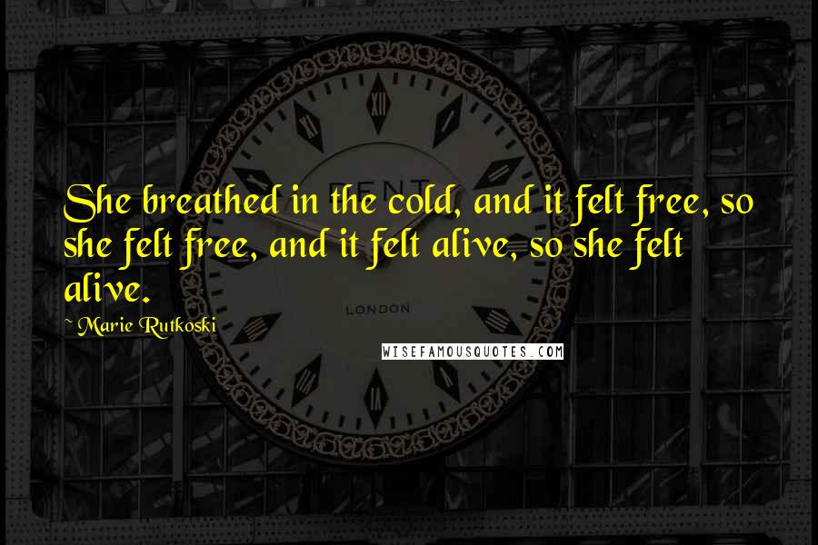 Marie Rutkoski Quotes: She breathed in the cold, and it felt free, so she felt free, and it felt alive, so she felt alive.