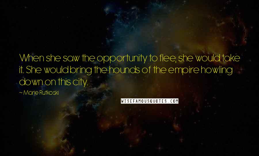 Marie Rutkoski Quotes: When she saw the opportunity to flee, she would take it. She would bring the hounds of the empire howling down on this city.