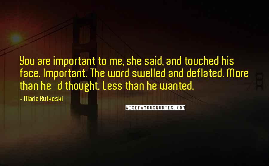 Marie Rutkoski Quotes: You are important to me, she said, and touched his face. Important. The word swelled and deflated. More than he'd thought. Less than he wanted.