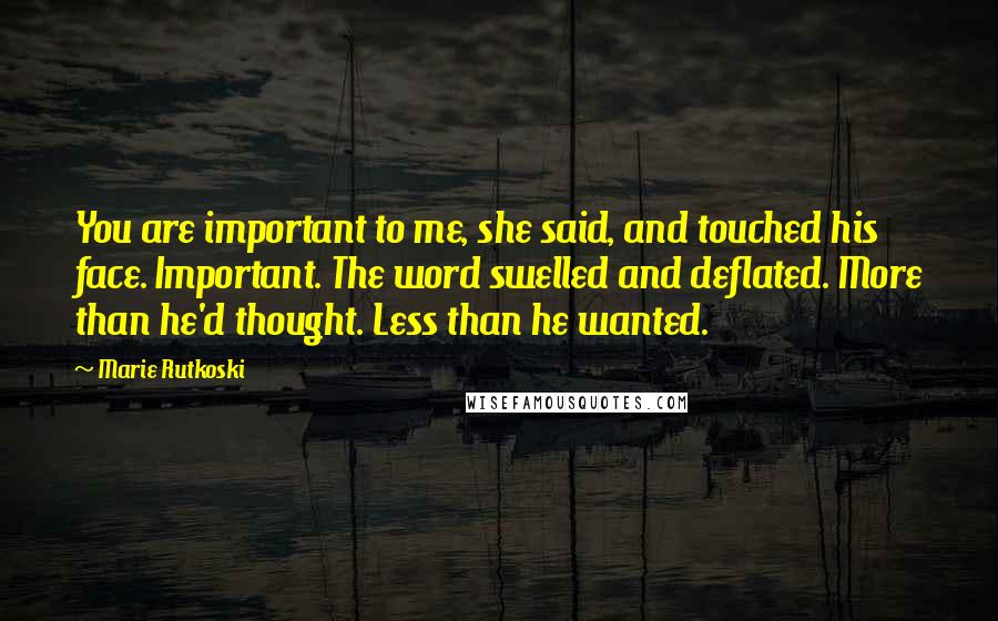 Marie Rutkoski Quotes: You are important to me, she said, and touched his face. Important. The word swelled and deflated. More than he'd thought. Less than he wanted.