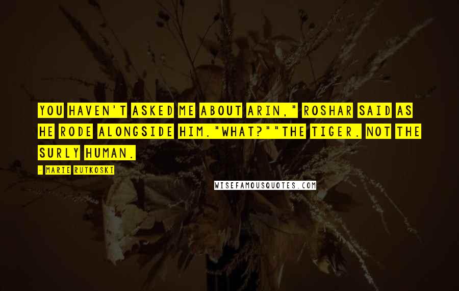 Marie Rutkoski Quotes: You haven't asked me about Arin," Roshar said as he rode alongside him."What?""The tiger. Not the surly human.