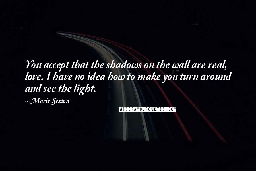 Marie Sexton Quotes: You accept that the shadows on the wall are real, love. I have no idea how to make you turn around and see the light.