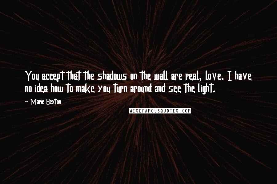 Marie Sexton Quotes: You accept that the shadows on the wall are real, love. I have no idea how to make you turn around and see the light.