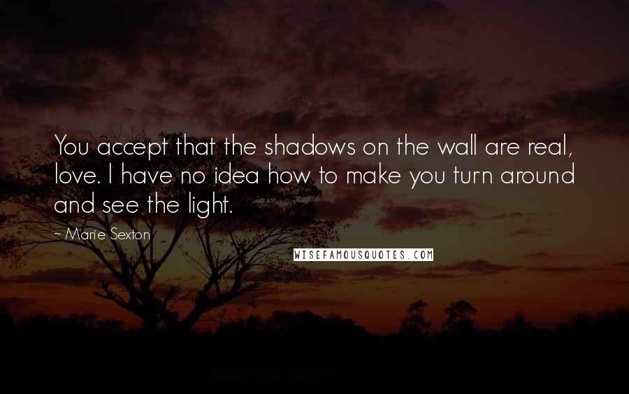 Marie Sexton Quotes: You accept that the shadows on the wall are real, love. I have no idea how to make you turn around and see the light.