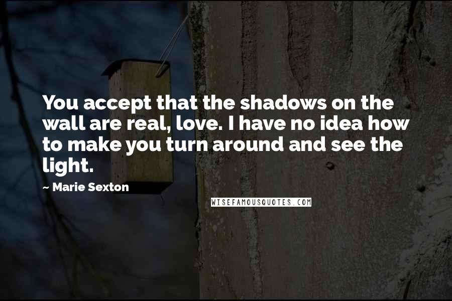 Marie Sexton Quotes: You accept that the shadows on the wall are real, love. I have no idea how to make you turn around and see the light.