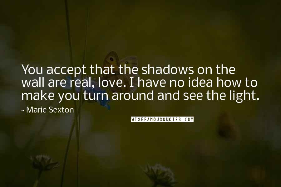 Marie Sexton Quotes: You accept that the shadows on the wall are real, love. I have no idea how to make you turn around and see the light.