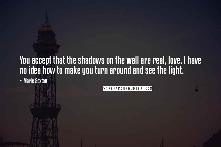 Marie Sexton Quotes: You accept that the shadows on the wall are real, love. I have no idea how to make you turn around and see the light.