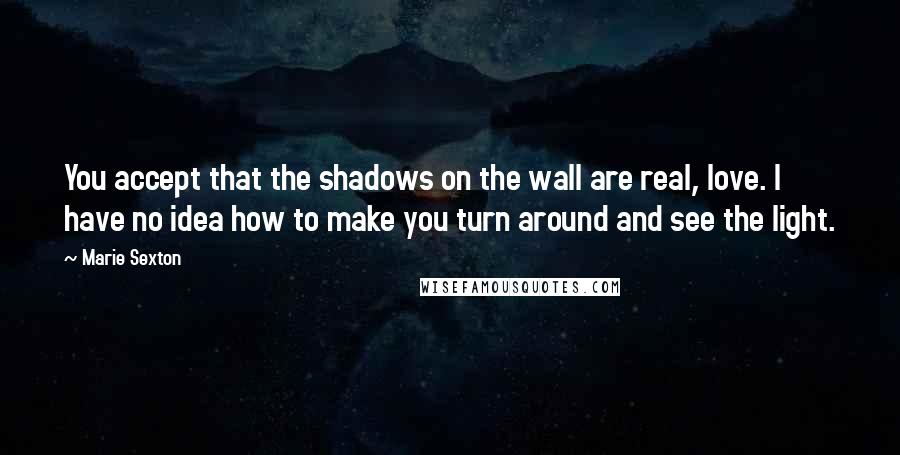 Marie Sexton Quotes: You accept that the shadows on the wall are real, love. I have no idea how to make you turn around and see the light.