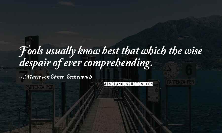 Marie Von Ebner-Eschenbach Quotes: Fools usually know best that which the wise despair of ever comprehending.