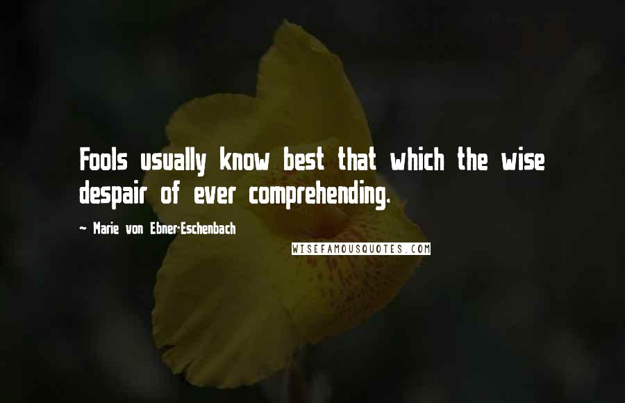 Marie Von Ebner-Eschenbach Quotes: Fools usually know best that which the wise despair of ever comprehending.
