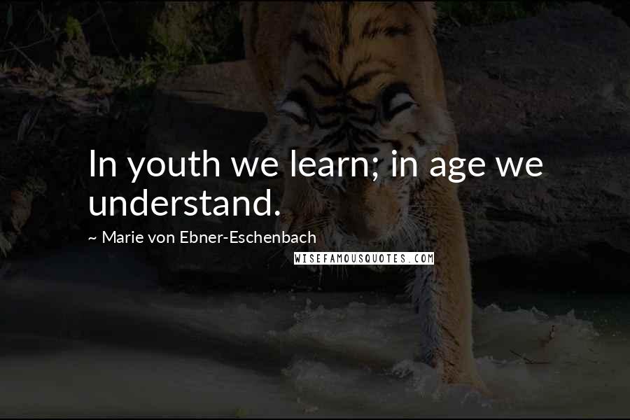 Marie Von Ebner-Eschenbach Quotes: In youth we learn; in age we understand.