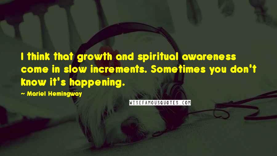 Mariel Hemingway Quotes: I think that growth and spiritual awareness come in slow increments. Sometimes you don't know it's happening.