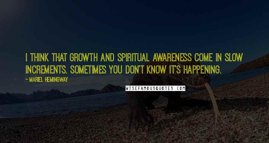 Mariel Hemingway Quotes: I think that growth and spiritual awareness come in slow increments. Sometimes you don't know it's happening.