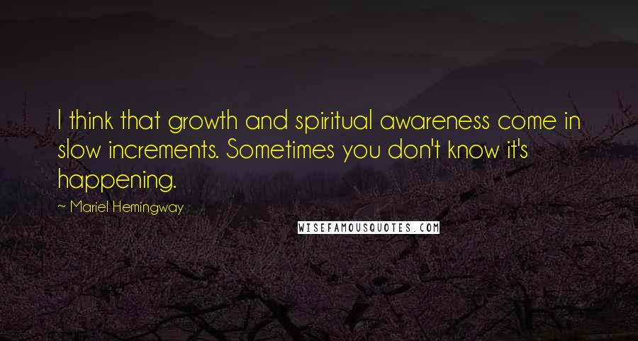 Mariel Hemingway Quotes: I think that growth and spiritual awareness come in slow increments. Sometimes you don't know it's happening.