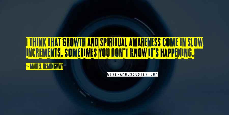 Mariel Hemingway Quotes: I think that growth and spiritual awareness come in slow increments. Sometimes you don't know it's happening.
