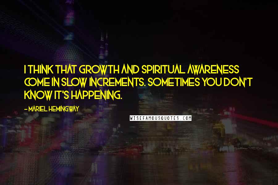 Mariel Hemingway Quotes: I think that growth and spiritual awareness come in slow increments. Sometimes you don't know it's happening.