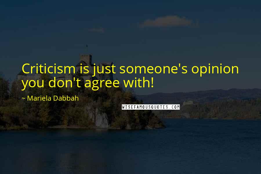 Mariela Dabbah Quotes: Criticism is just someone's opinion you don't agree with!