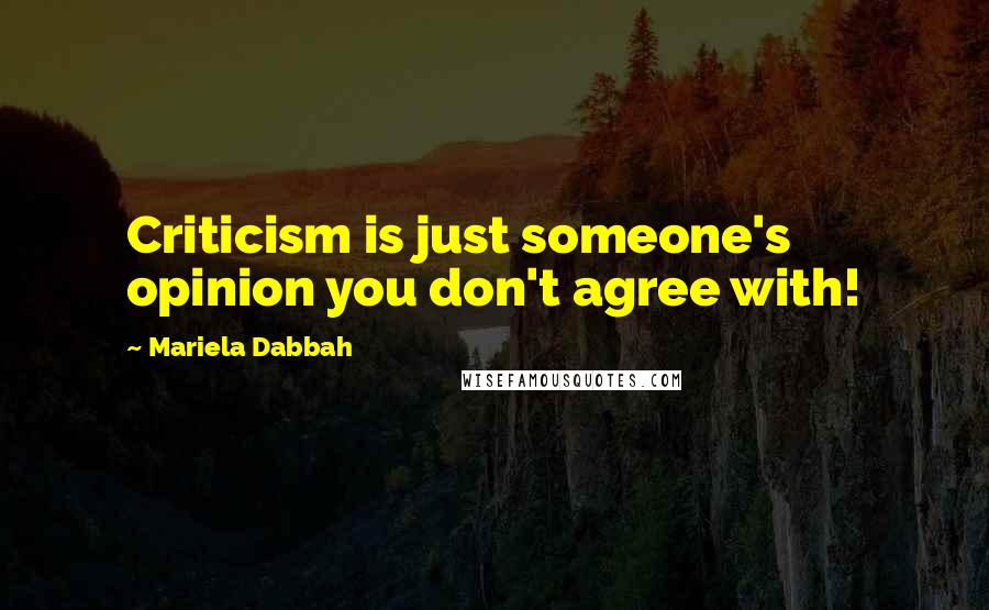 Mariela Dabbah Quotes: Criticism is just someone's opinion you don't agree with!