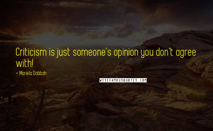 Mariela Dabbah Quotes: Criticism is just someone's opinion you don't agree with!