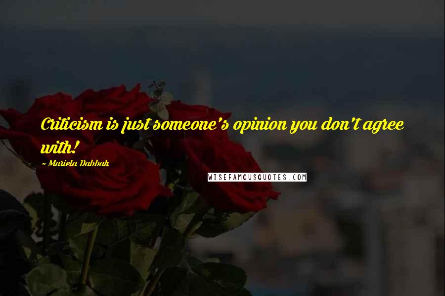 Mariela Dabbah Quotes: Criticism is just someone's opinion you don't agree with!