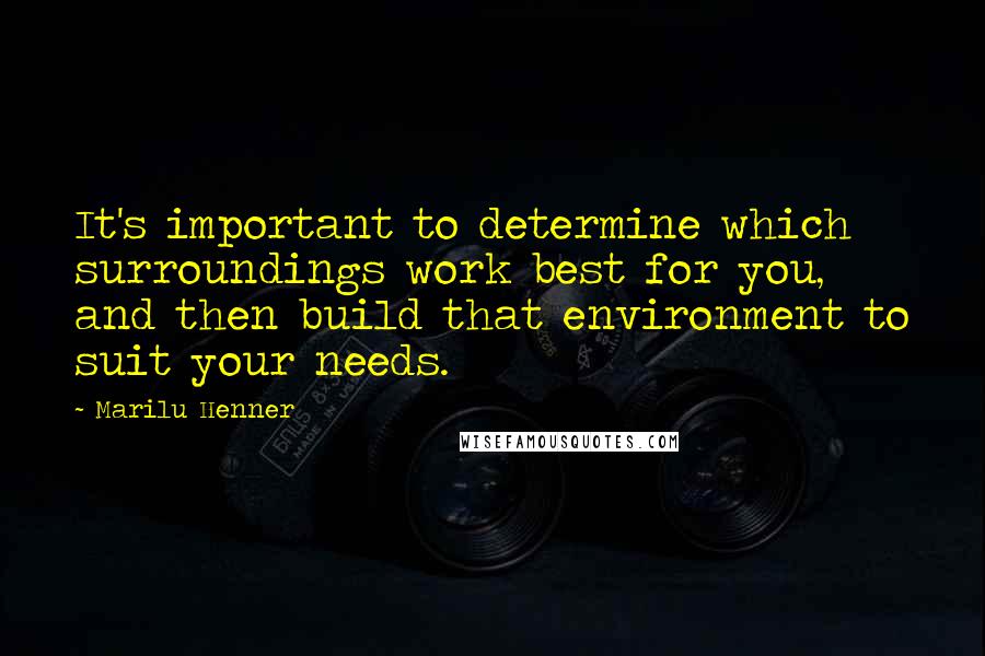 Marilu Henner Quotes: It's important to determine which surroundings work best for you, and then build that environment to suit your needs.