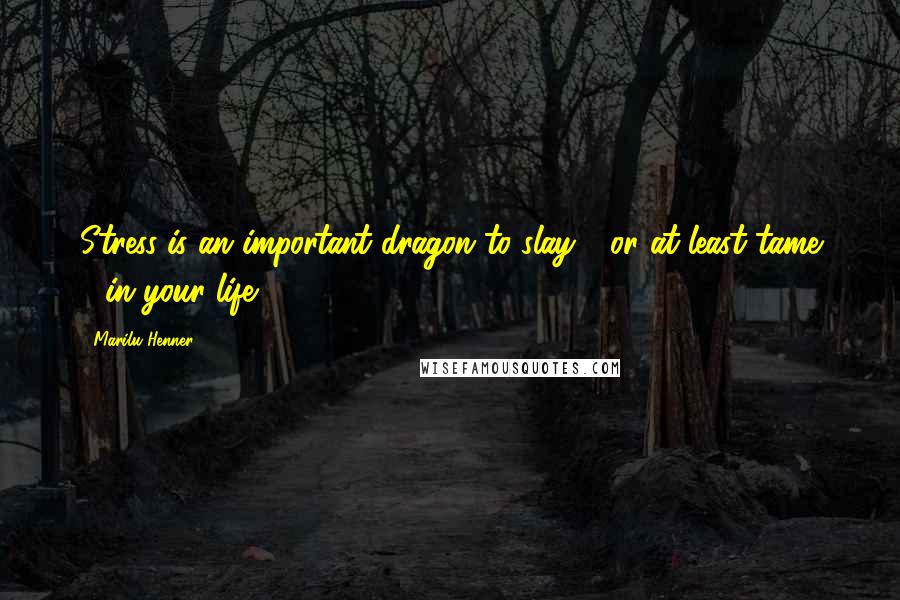 Marilu Henner Quotes: Stress is an important dragon to slay - or at least tame - in your life.