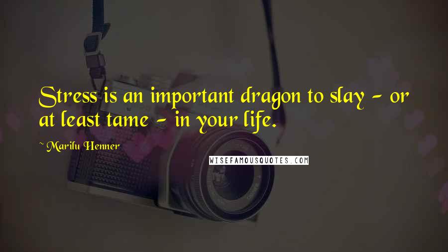 Marilu Henner Quotes: Stress is an important dragon to slay - or at least tame - in your life.