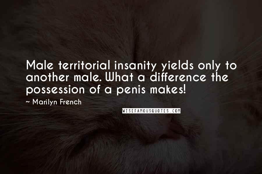 Marilyn French Quotes: Male territorial insanity yields only to another male. What a difference the possession of a penis makes!