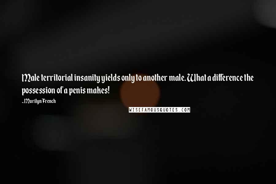 Marilyn French Quotes: Male territorial insanity yields only to another male. What a difference the possession of a penis makes!