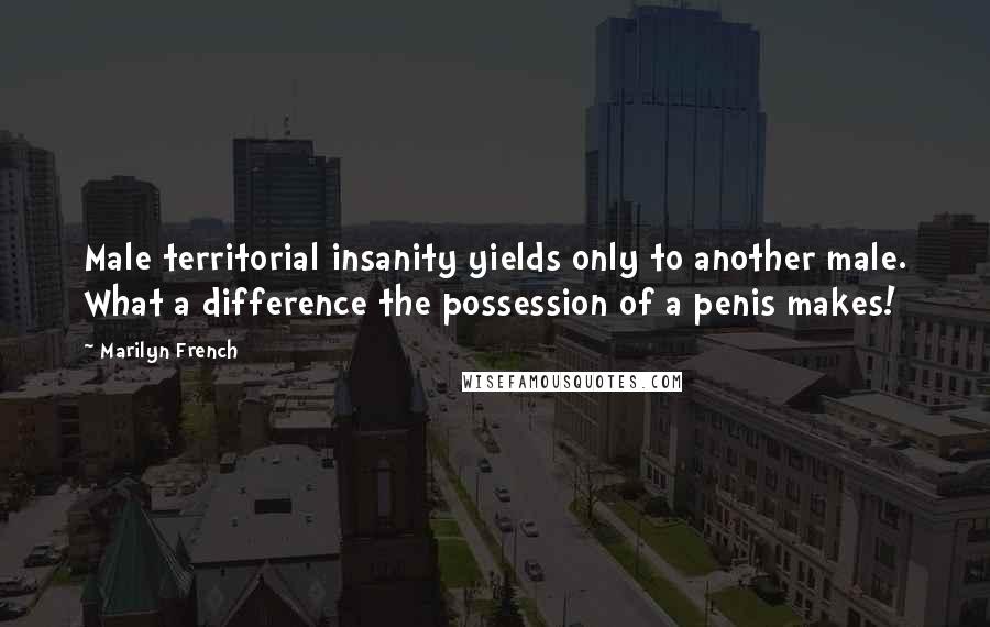 Marilyn French Quotes: Male territorial insanity yields only to another male. What a difference the possession of a penis makes!