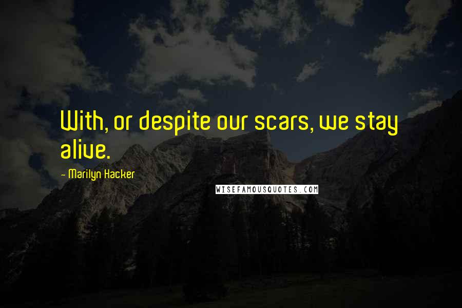 Marilyn Hacker Quotes: With, or despite our scars, we stay alive.