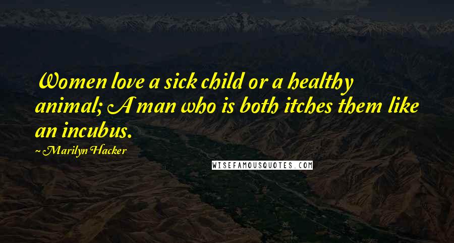 Marilyn Hacker Quotes: Women love a sick child or a healthy animal; A man who is both itches them like an incubus.