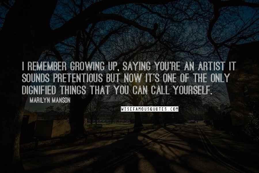 Marilyn Manson Quotes: I remember growing up, saying you're an artist it sounds pretentious but now it's one of the only dignified things that you can call yourself.