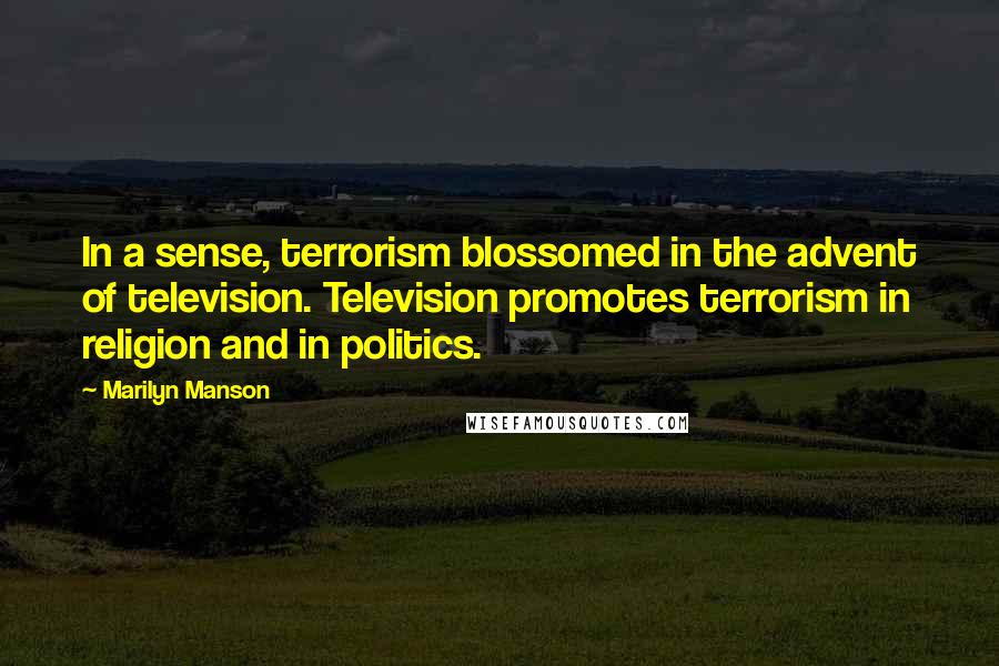 Marilyn Manson Quotes: In a sense, terrorism blossomed in the advent of television. Television promotes terrorism in religion and in politics.