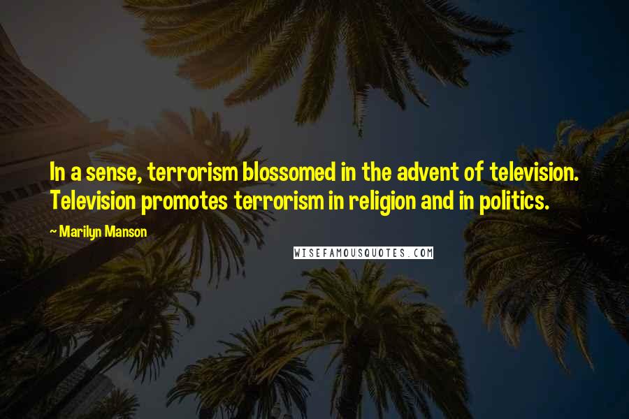 Marilyn Manson Quotes: In a sense, terrorism blossomed in the advent of television. Television promotes terrorism in religion and in politics.