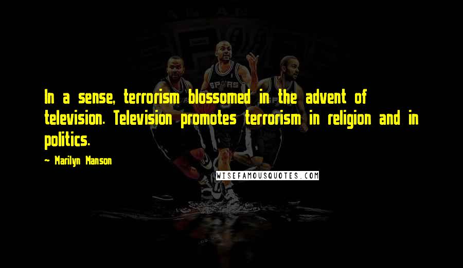 Marilyn Manson Quotes: In a sense, terrorism blossomed in the advent of television. Television promotes terrorism in religion and in politics.