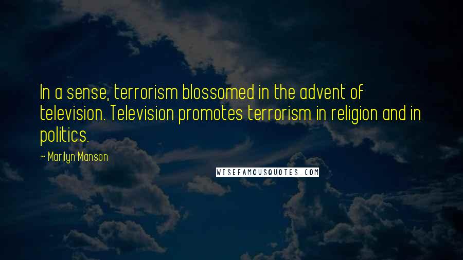 Marilyn Manson Quotes: In a sense, terrorism blossomed in the advent of television. Television promotes terrorism in religion and in politics.