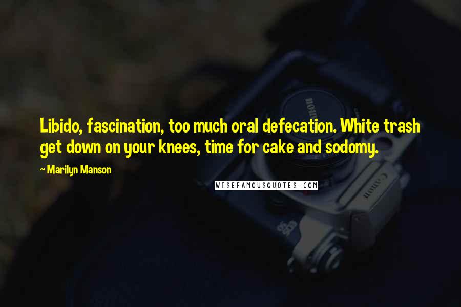 Marilyn Manson Quotes: Libido, fascination, too much oral defecation. White trash get down on your knees, time for cake and sodomy.