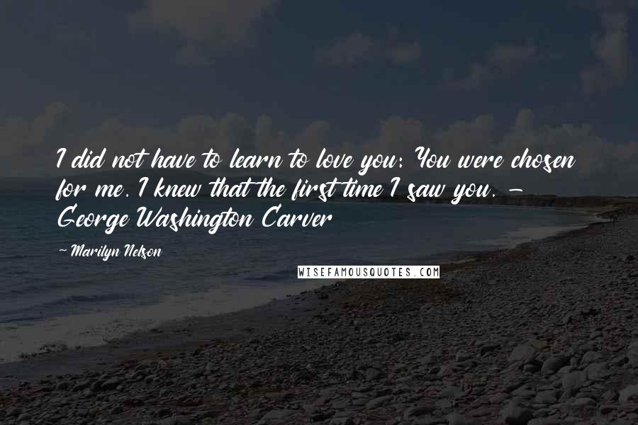 Marilyn Nelson Quotes: I did not have to learn to love you: You were chosen for me. I knew that the first time I saw you. - George Washington Carver