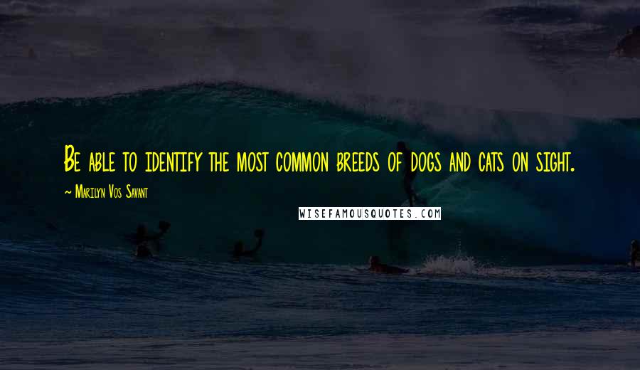 Marilyn Vos Savant Quotes: Be able to identify the most common breeds of dogs and cats on sight.