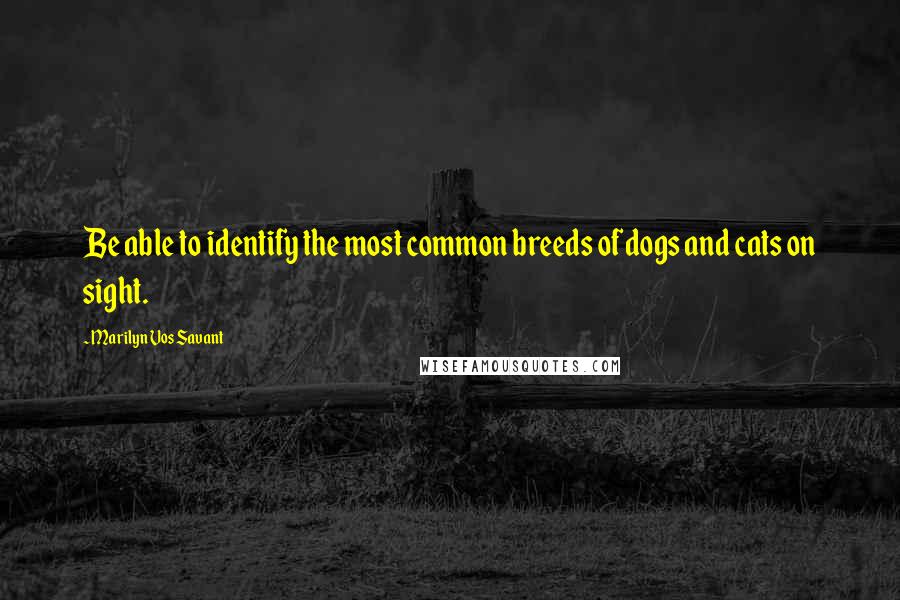 Marilyn Vos Savant Quotes: Be able to identify the most common breeds of dogs and cats on sight.