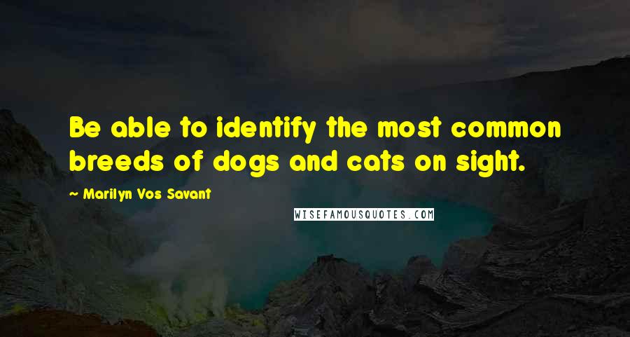 Marilyn Vos Savant Quotes: Be able to identify the most common breeds of dogs and cats on sight.