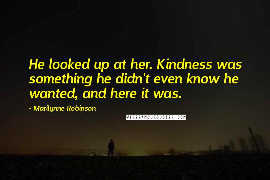 Marilynne Robinson Quotes: He looked up at her. Kindness was something he didn't even know he wanted, and here it was.