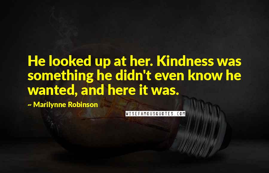 Marilynne Robinson Quotes: He looked up at her. Kindness was something he didn't even know he wanted, and here it was.