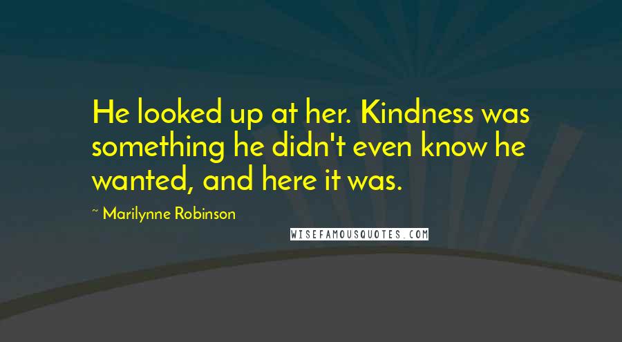 Marilynne Robinson Quotes: He looked up at her. Kindness was something he didn't even know he wanted, and here it was.